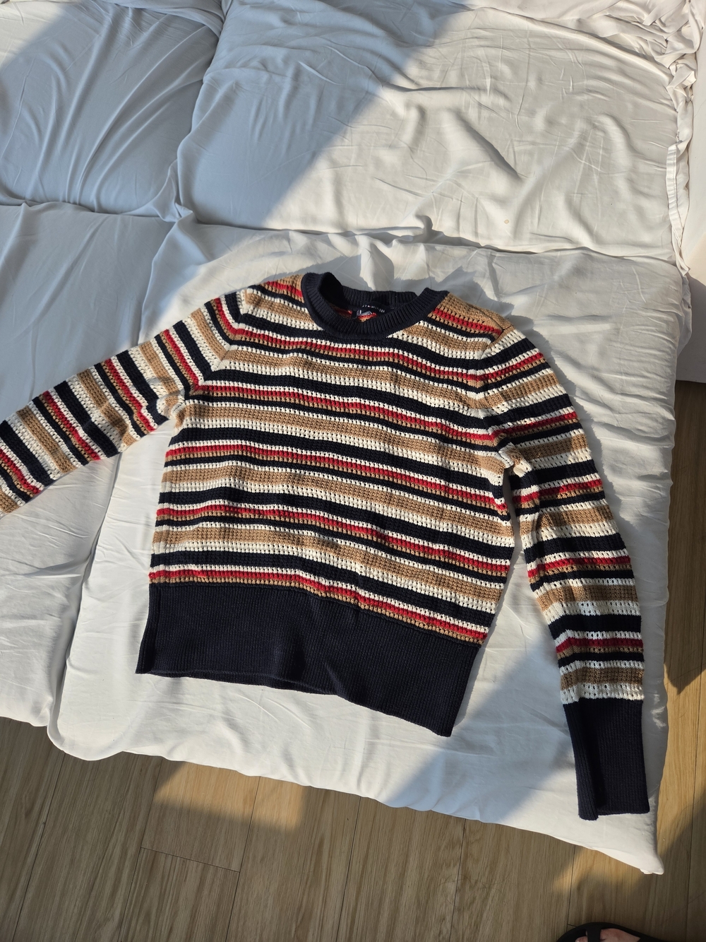 Tommy Hilfiger Striped Crewneck Sweater in Navy, Red, Tan & Cream